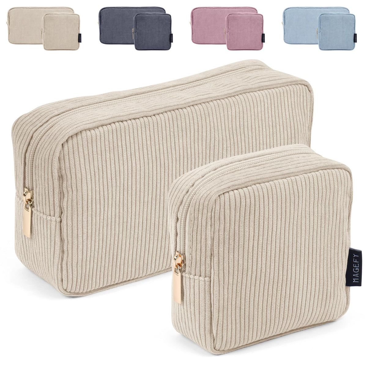 MAGEFY Small Makeup Bag for Purse Mini Cosmetics Bag Corduroy Cute Cosmetic Pouch for Women with Slip-in Pockets