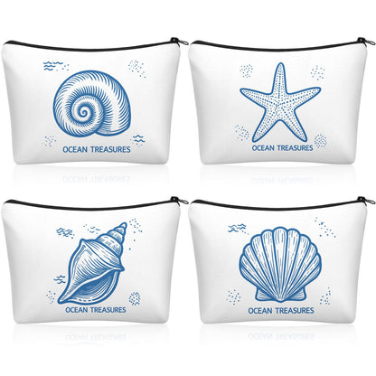 4 Pcs Coastal Cosmetic Bag Beach Ocean Themed Makeup Pouch,Simple