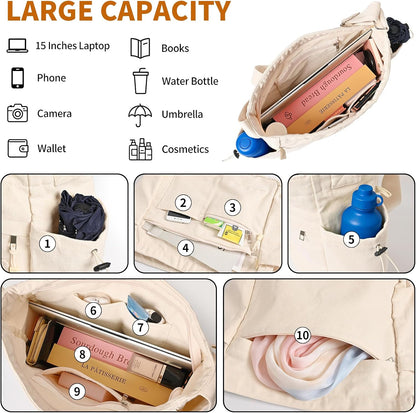 Canvas Hobo Crossbody Tote Bag w/Purse, Messenger Bag for Women Men