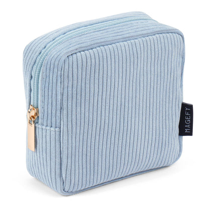 MAGEFY Small Makeup Bag for Purse Mini Cosmetics Bag Corduroy Cute Cosmetic Pouch for Women with Slip-in Pockets