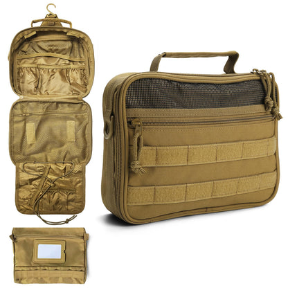 SMONT Toiletry Bag for Men Travel Toiletry Organizer Dopp Kit Travel Organizer Toiletries Tactical Bag Shaving Hygiene Bag Bathroom Hanging Men's Toiletry Bag for Short Trips Brown
