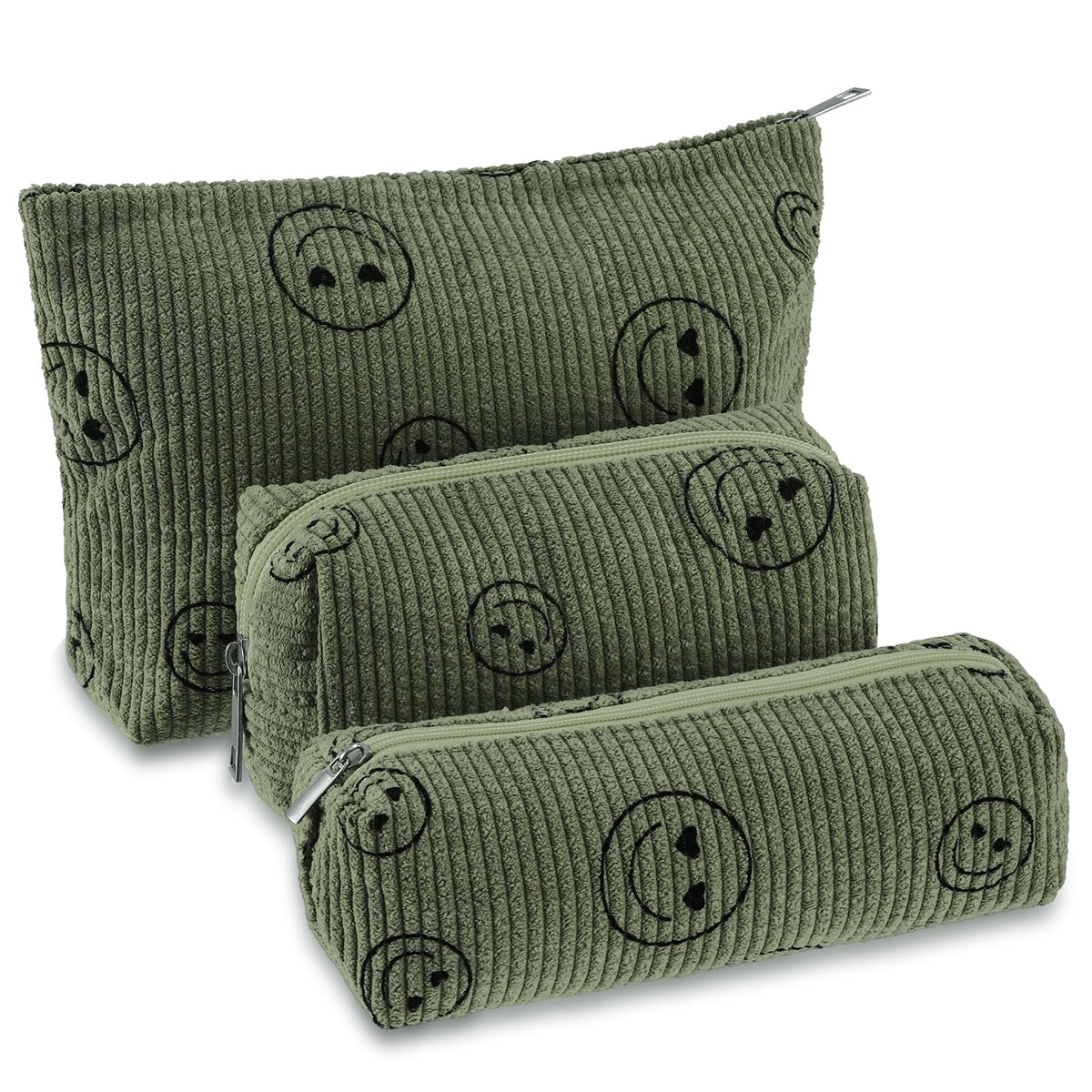 Huhumy 3 Pcs Corduroy Makeup Bag Set for Women, Pink, Solid Style