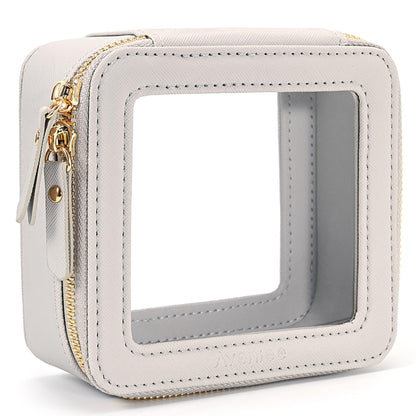 Aveniee Clear Makeup Bag Organizer, Travel Toiletry Bag Cosmetic Case for Women, Make Up Skincare Pouch Car Organizer Bag with Zippers for Essentials,White,Medium Classic