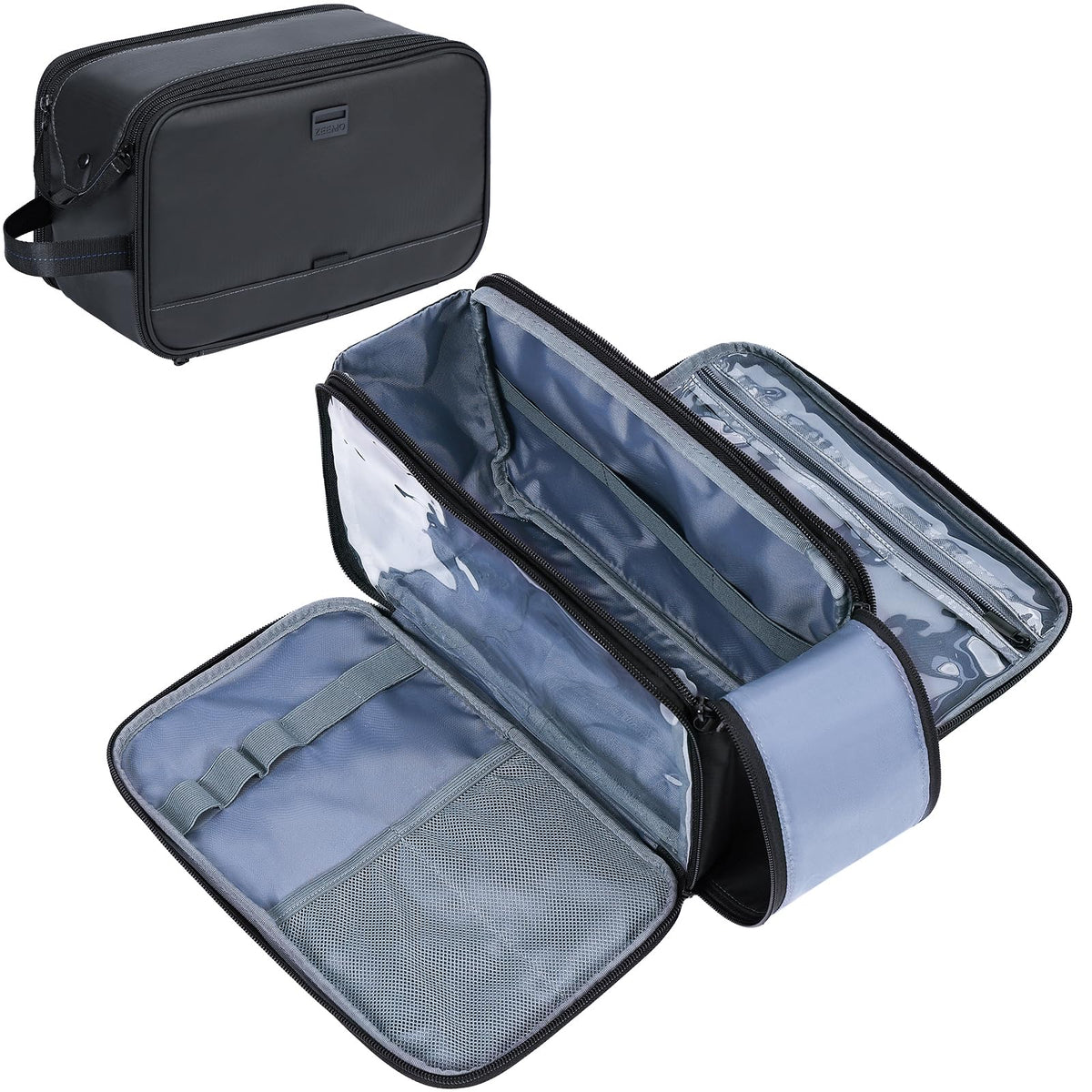 ZEEMO Travel Toiletry Bag for Men, Full Open Dopp Kit with Dual Compartment