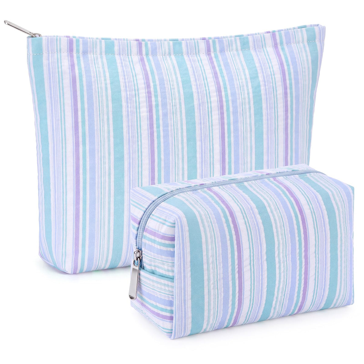 Huhumy 2 Pcs Makeup Bag Set for Women, Khaki, Thin Stripe