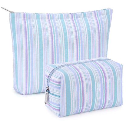 Huhumy 2 Pcs Makeup Bag Set for Women, Khaki, Thin Stripe