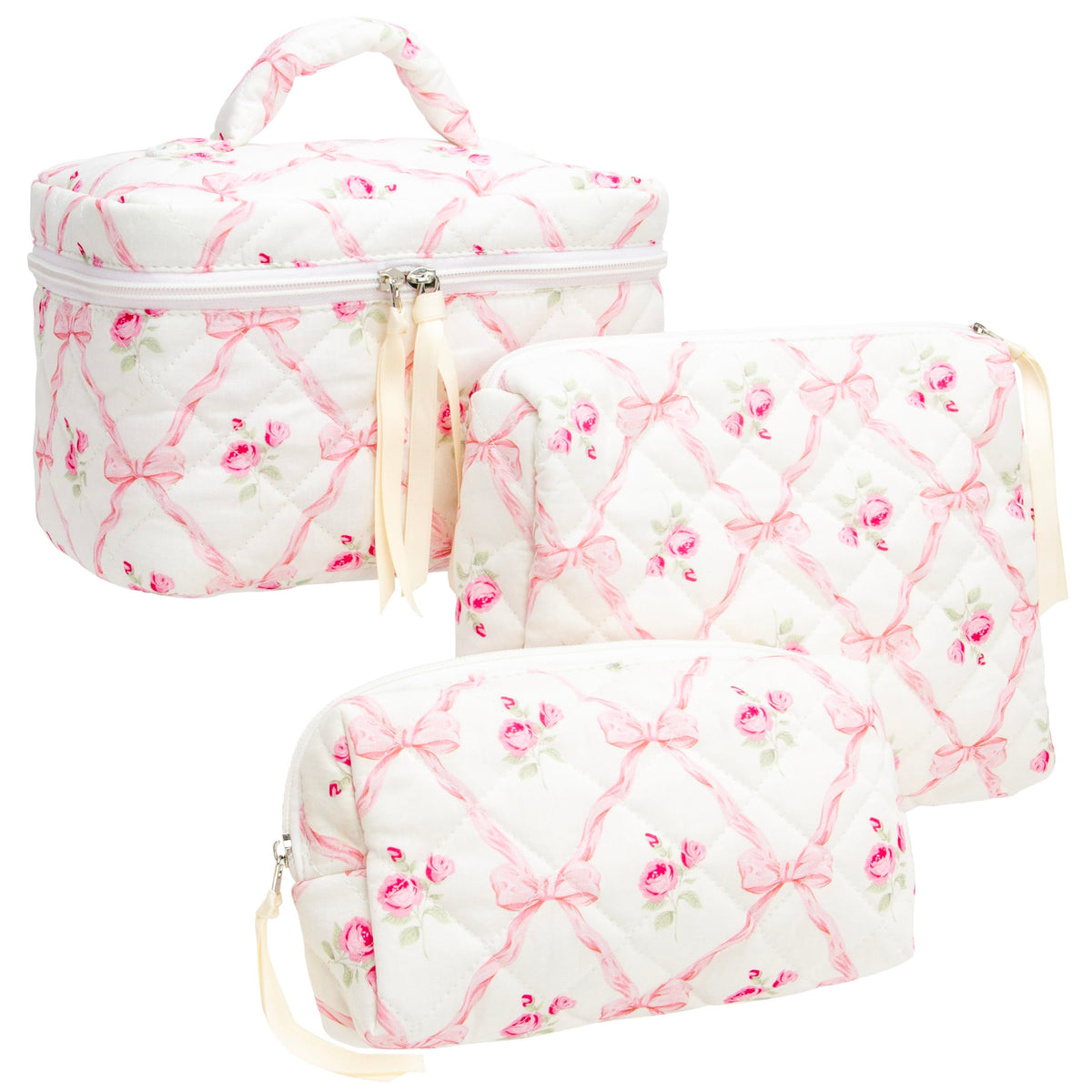 Quilted Makeup Bag for Women, Travel Cosmetic&Toiletry Bag,Gauze Heart