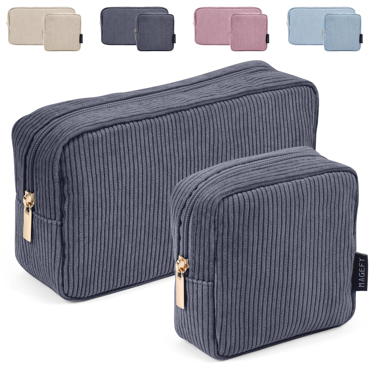 MAGEFY Small Makeup Bag for Purse Mini Cosmetics Bag Corduroy Cute Cosmetic Pouch for Women with Slip-in Pockets