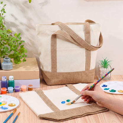 Paterr 6pcs Canvas Tote Bags Bulk Burlap Patchwork Grocery Bags