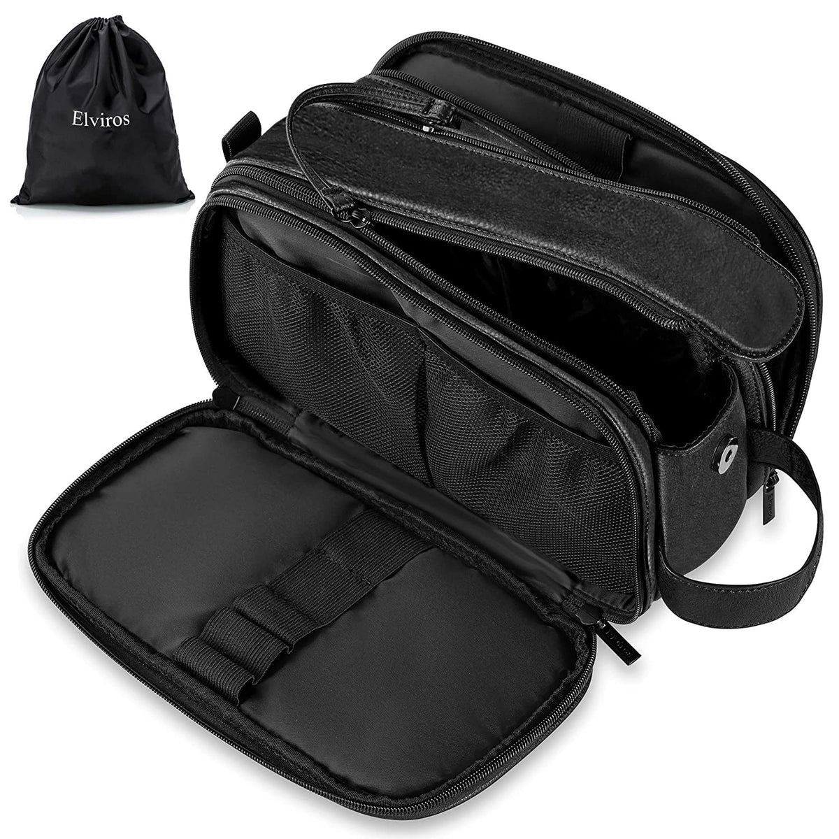 Elviros Travel Toiletry Bag for Men PU Leather Dopp Kit (Small, Brown)