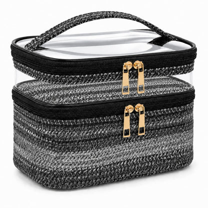 Double-layer Cosmetic Bag Makeup Bag Travel Makeup Bag Makeup Bags for Women Cosmetics Cases Portable Waterproof Foldable (Leopard)