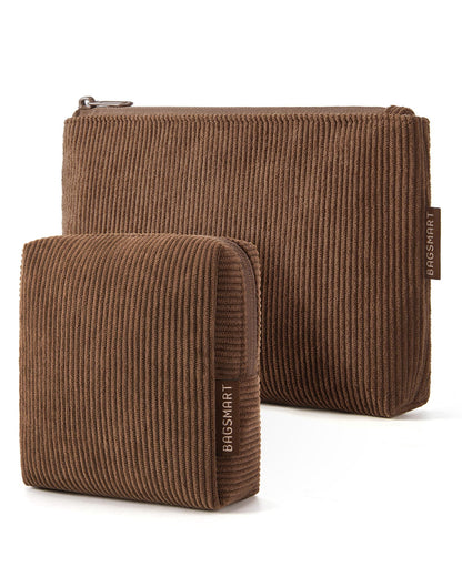 BAGSMART Small Corduroy Makeup Bag, Cosmetic Pouch for Women with Pocket