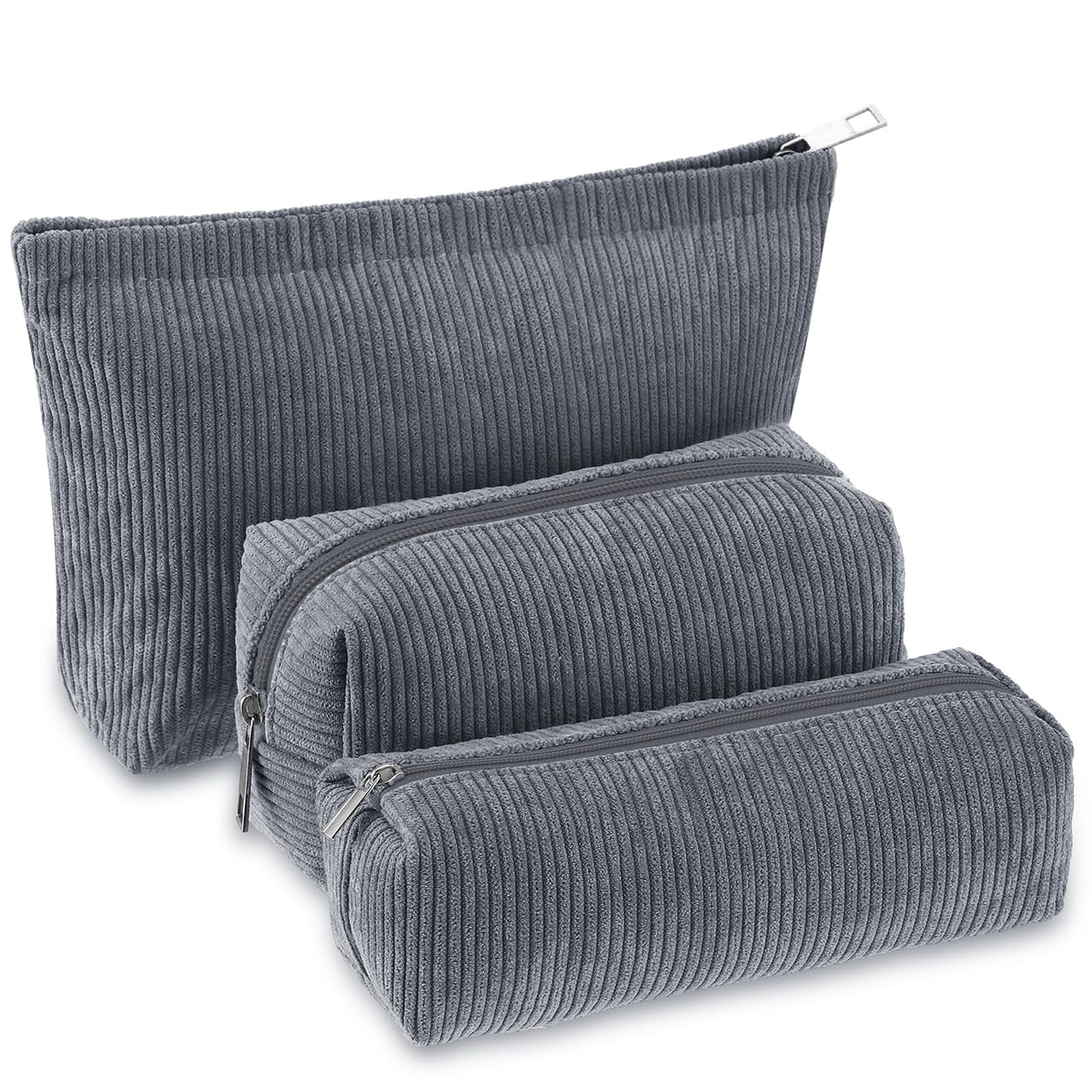 Huhumy 3 Pcs Corduroy Makeup Bag Set for Women, Pink, Solid Style
