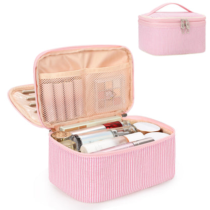 Relavel Travel Makeup Bag, Small Floral Cosmetic Bag with Handle for Trip