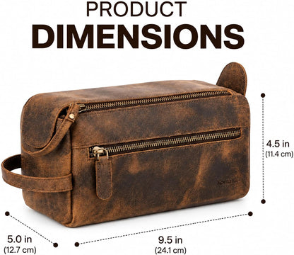 KomalC Buffalo Leather Toiletry Bag for Men & Women, Travel Pouch