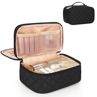 Relavel Travel Makeup Bag, Small Floral Cosmetic Bag with Handle for Trip
