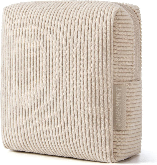 BAGSMART Small Corduroy Makeup Bag, Cosmetic Pouch for Women with Pocket