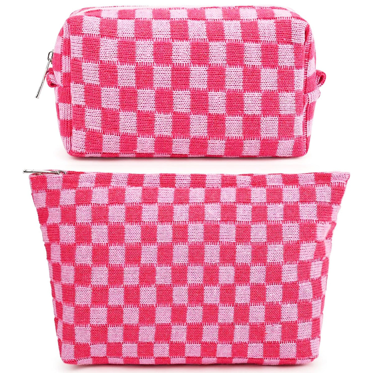 Fammart Checkered Makeup Bag, Corduroy Travel Cosmetic Bag Organizer Toiletry Bag Make Up Bags with Zipper & Compartments for Women Girls