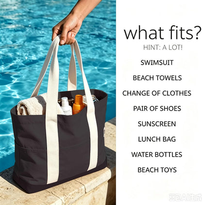 Large Reusable Grocery Bags with Pockets, Heavy Duty Canvas Tote.