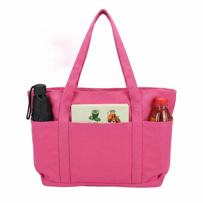 Large Canvas Tote Bag with Zipper, Multi Pockets for Work Travel