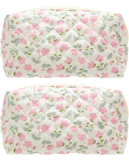 PAZIMIIK Small Quilted Makeup Bag,Zipper Cosmetic Pouch,Grey Floral