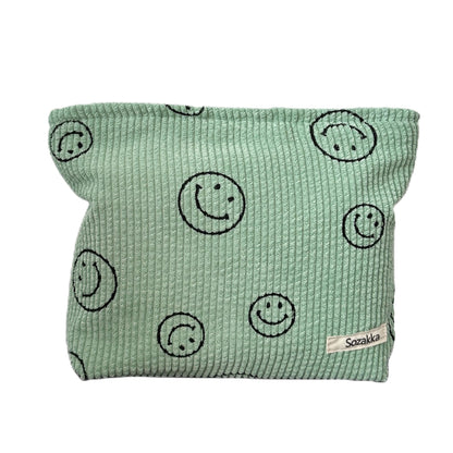 Cosmetic Bags for Women - Corduroy Cosmetic Bag Aesthetic Women Handbags Purses Smile Dots Makeup Organizer Storage Makeup Bag Girls Case Bags (A-Beige)