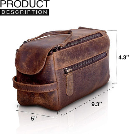 KomalC Buffalo Leather Toiletry Bag for Men & Women, Travel Pouch