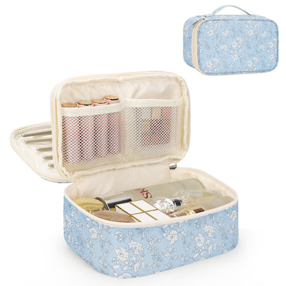 Relavel Travel Makeup Bag, Small Floral Cosmetic Bag with Handle for Trip
