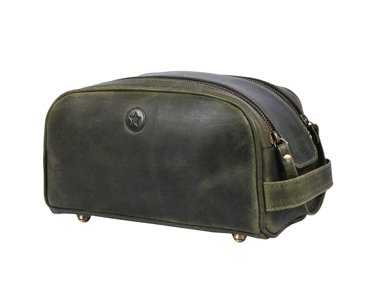 10" Premium Leather Toiletry Travel Pouch With Waterproof Lining | King-Size Handcrafted Vintage Dopp - Kit By Aaron Leather Goods (Dark Brown)