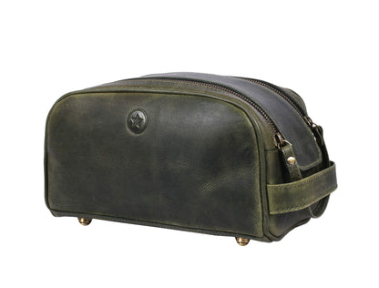 10" Premium Leather Toiletry Travel Pouch With Waterproof Lining | King-Size Handcrafted Vintage Dopp - Kit By Aaron Leather Goods (Dark Brown)