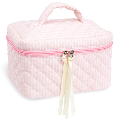Quilted Makeup Bag for Women, Travel Cosmetic&Toiletry Bag,Gauze Heart