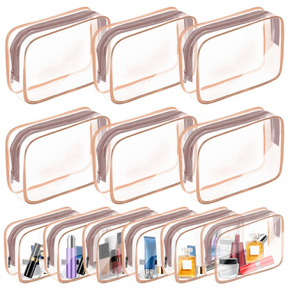 AURUZA Clear Makeup Bag,Portable Travel Toiletry Bags with Zipper, TSA Approved Clear Organizer Bags, PVC Cosmetic Pouch for Airport Airline Compliant