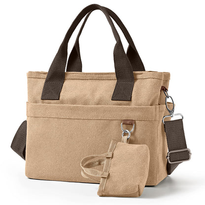 Small Canvas Tote Bag with Multi Pockets, Crossbody Shoulder Bag with Compartments and Zipper, Lightweight Adjustable