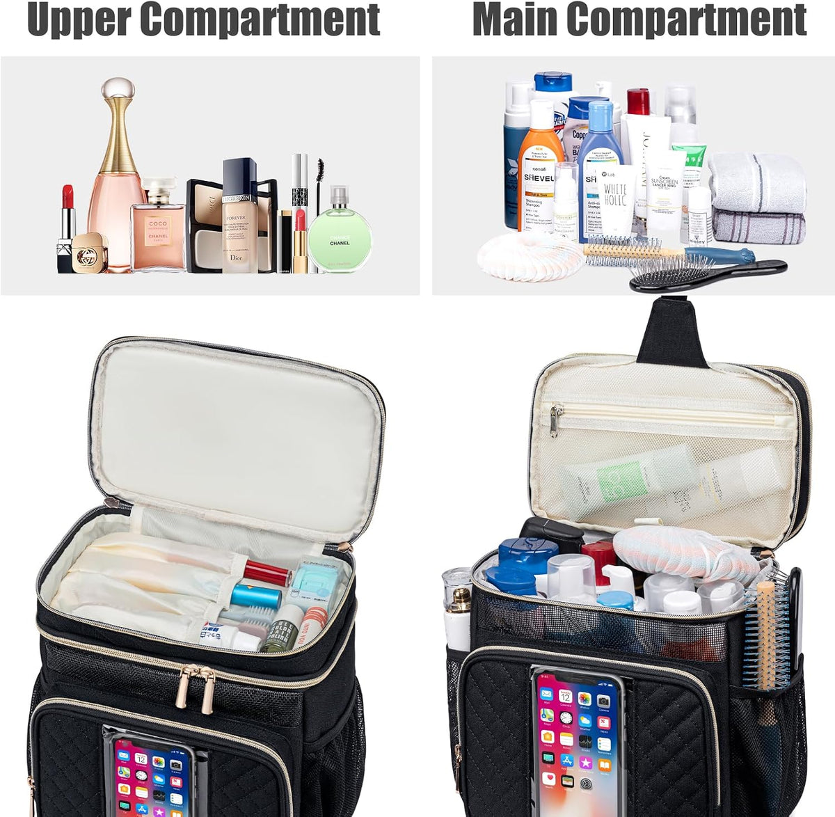 Tealari Large Toiletry Bag for Women Men,Bathroom Bag,Water Resistant Shower Bag,Makeup Bag,Portable Shower Caddy for College Dorm,Hanging Travel Toiletry Bag with Transparent Waterproof Phone Pocket