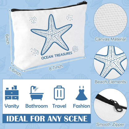4 Pcs Coastal Cosmetic Bag Beach Ocean Themed Makeup Pouch,Simple