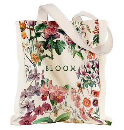 Miss Adola Aesthetic Heavy Canvas Tote Bag with Pocket for Women, Cloth Gusseted Totes Bag with Pattern for Shopping