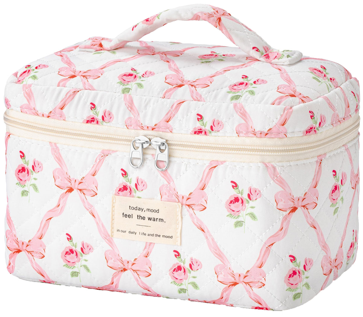 HBselect Large Quilted Makeup Bag for Women Cute Cotton Travel Cosmetic Bag
