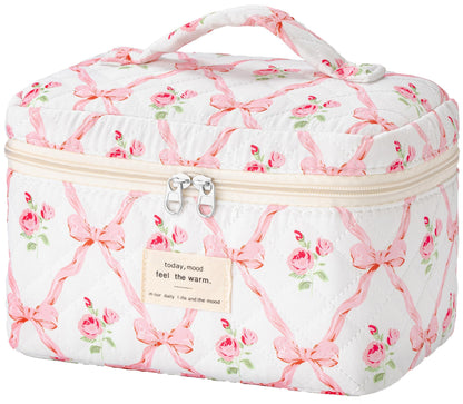 HBselect Large Quilted Makeup Bag for Women Cute Cotton Travel Cosmetic Bag