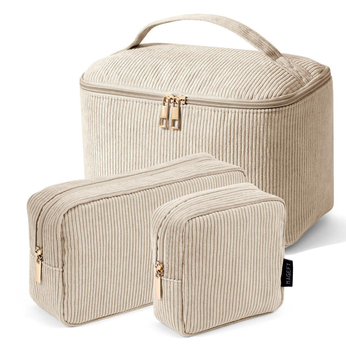MAGEFY Small Makeup Bag for Purse Mini Cosmetics Bag Corduroy Cute Cosmetic Pouch for Women with Slip-in Pockets