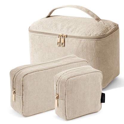 MAGEFY Small Makeup Bag for Purse Mini Cosmetics Bag Corduroy Cute Cosmetic Pouch for Women with Slip-in Pockets