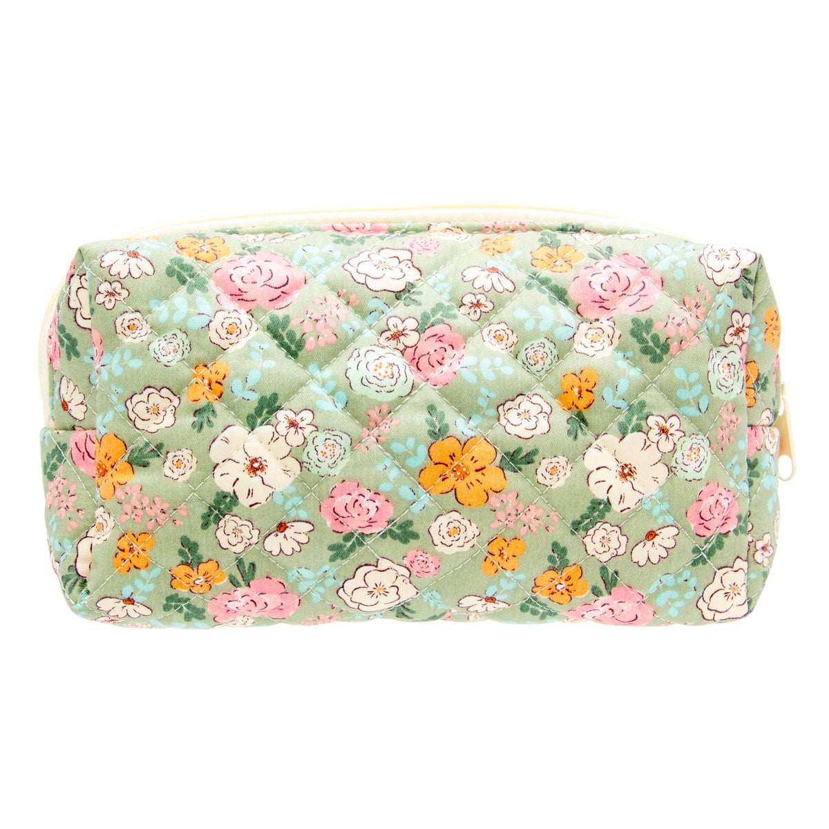 PAZIMIIK Small Quilted Makeup Bag,Zipper Cosmetic Pouch,Grey Floral