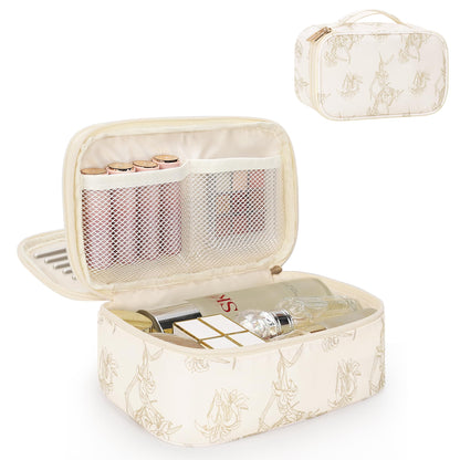 Relavel Travel Makeup Bag, Small Floral Cosmetic Bag with Handle for Trip
