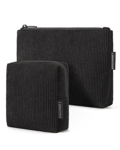 BAGSMART Corduroy Makeup Bag Set, Large & Small Cosmetic Pouch