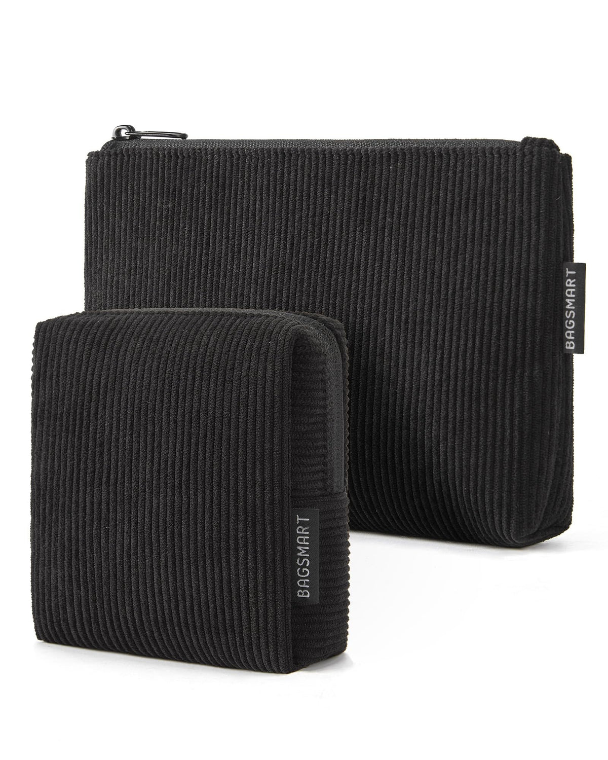BAGSMART Small Corduroy Makeup Bag, Cosmetic Pouch for Women with Pocket