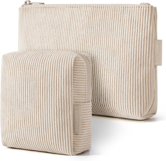 BAGSMART Corduroy Makeup Bag Set, Large & Small Cosmetic Pouch