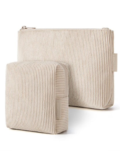 BAGSMART Small Corduroy Makeup Bag, Cosmetic Pouch for Women with Pocket