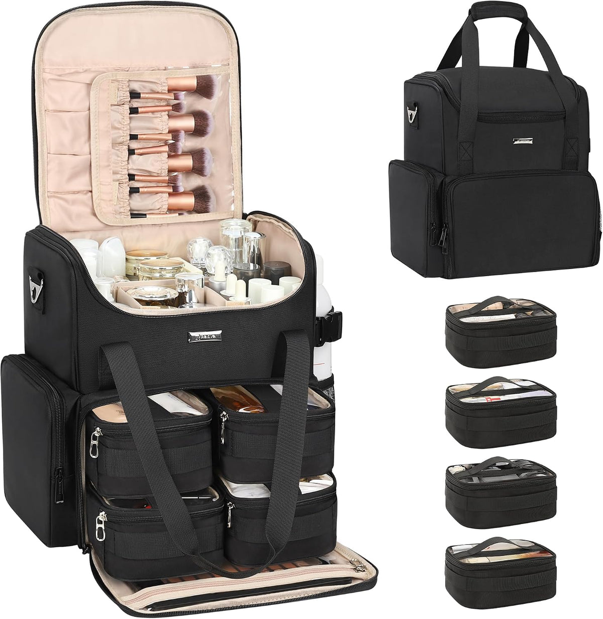 Relavel Large Makeup Bag with 4 Clear Bags, Professional Makeup Artist Bag