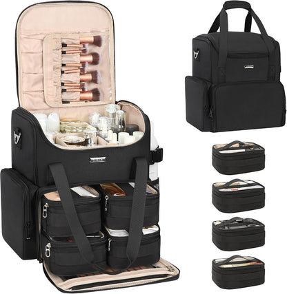 Relavel Large Makeup Bag with 4 Clear Bags, Professional Makeup Artist Bag