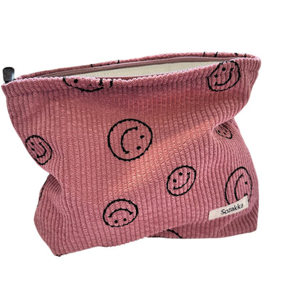 Cosmetic Bags for Women - Corduroy Cosmetic Bag Aesthetic Women Handbags Purses Smile Dots Makeup Organizer Storage Makeup Bag Girls Case Bags (A-Beige)