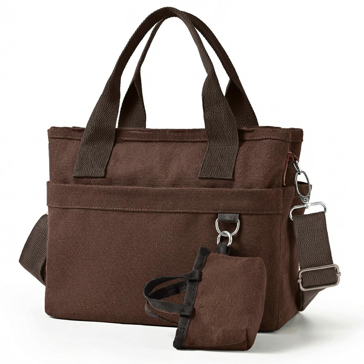 Small Canvas Tote Bag with Multi Pockets, Crossbody Shoulder Bag with Compartments and Zipper, Lightweight Adjustable